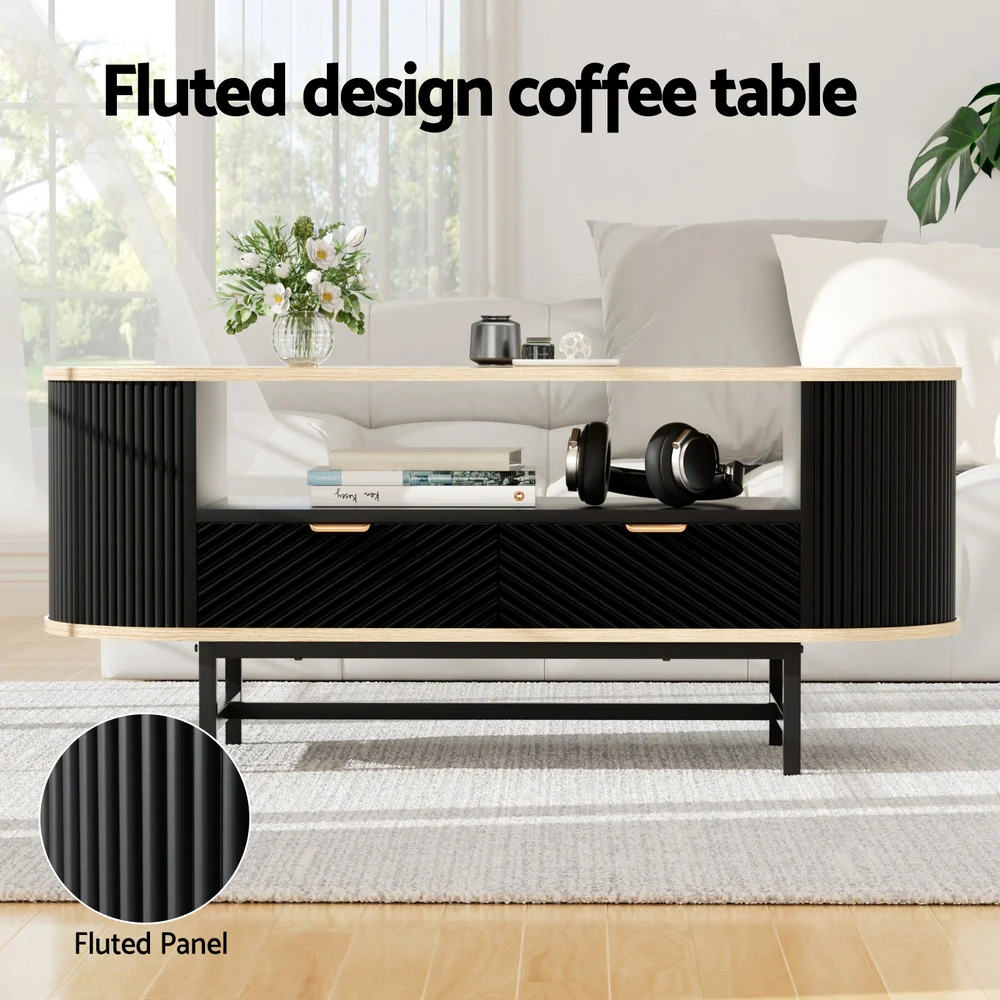 Coffee Table Drawer Shelf Wood&Black - Image 5