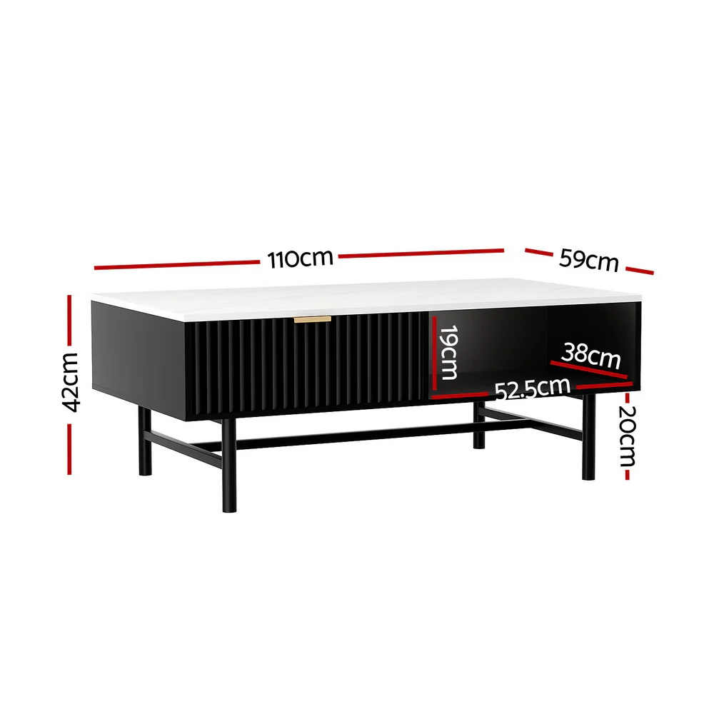 Coffee Table Drawer Storage Shelf Black - Image 2