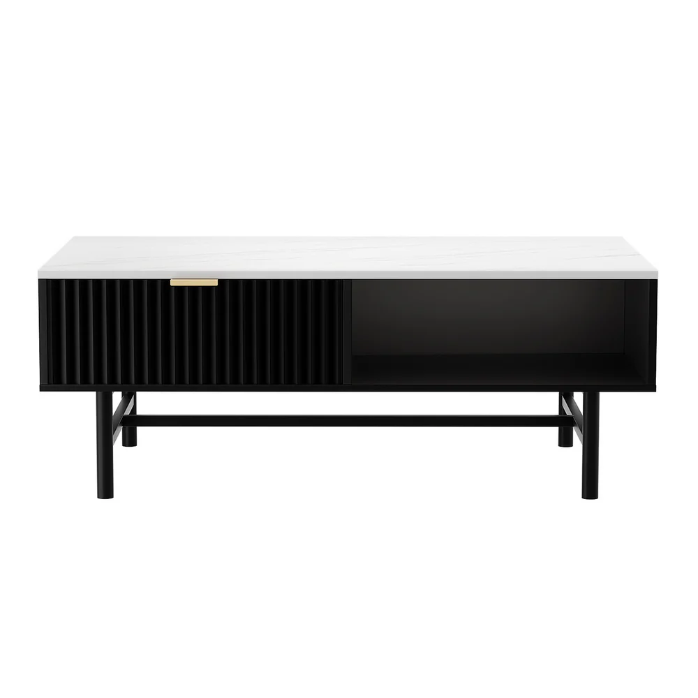 Coffee Table Drawer Storage Shelf Black - Image 3