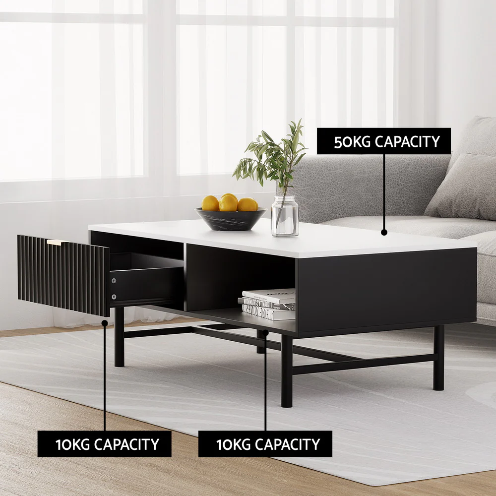 Coffee Table Drawer Storage Shelf Black - Image 5