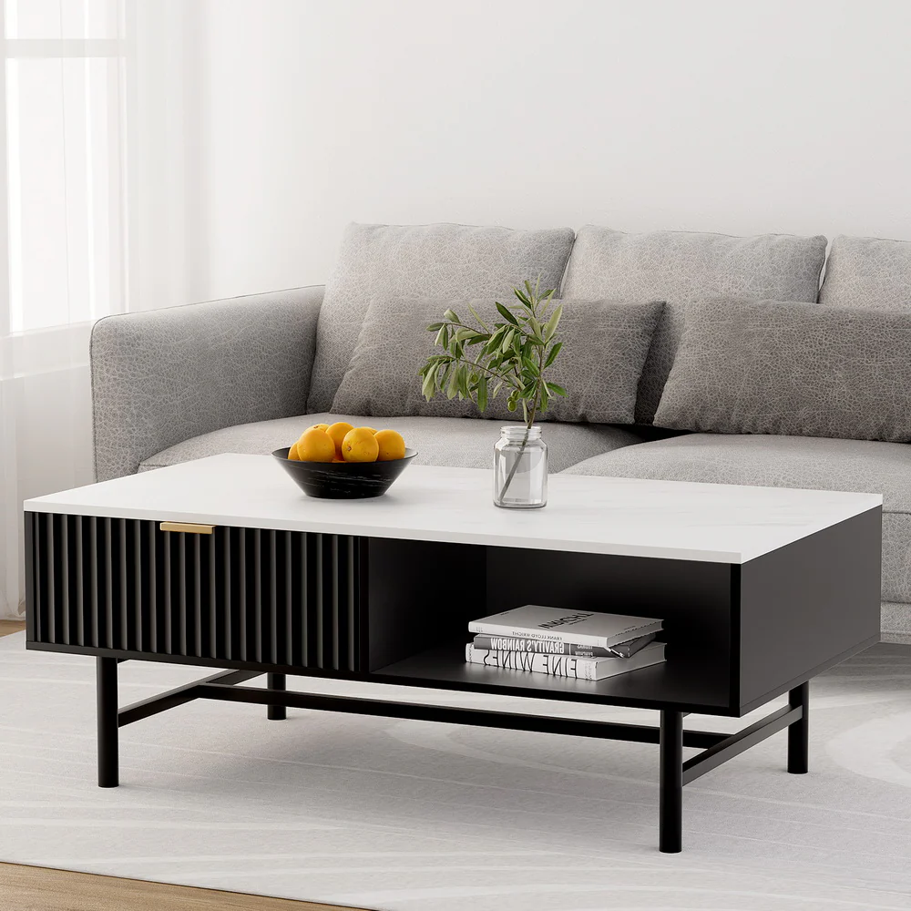 Coffee Table Drawer Storage Shelf Black - Image 7