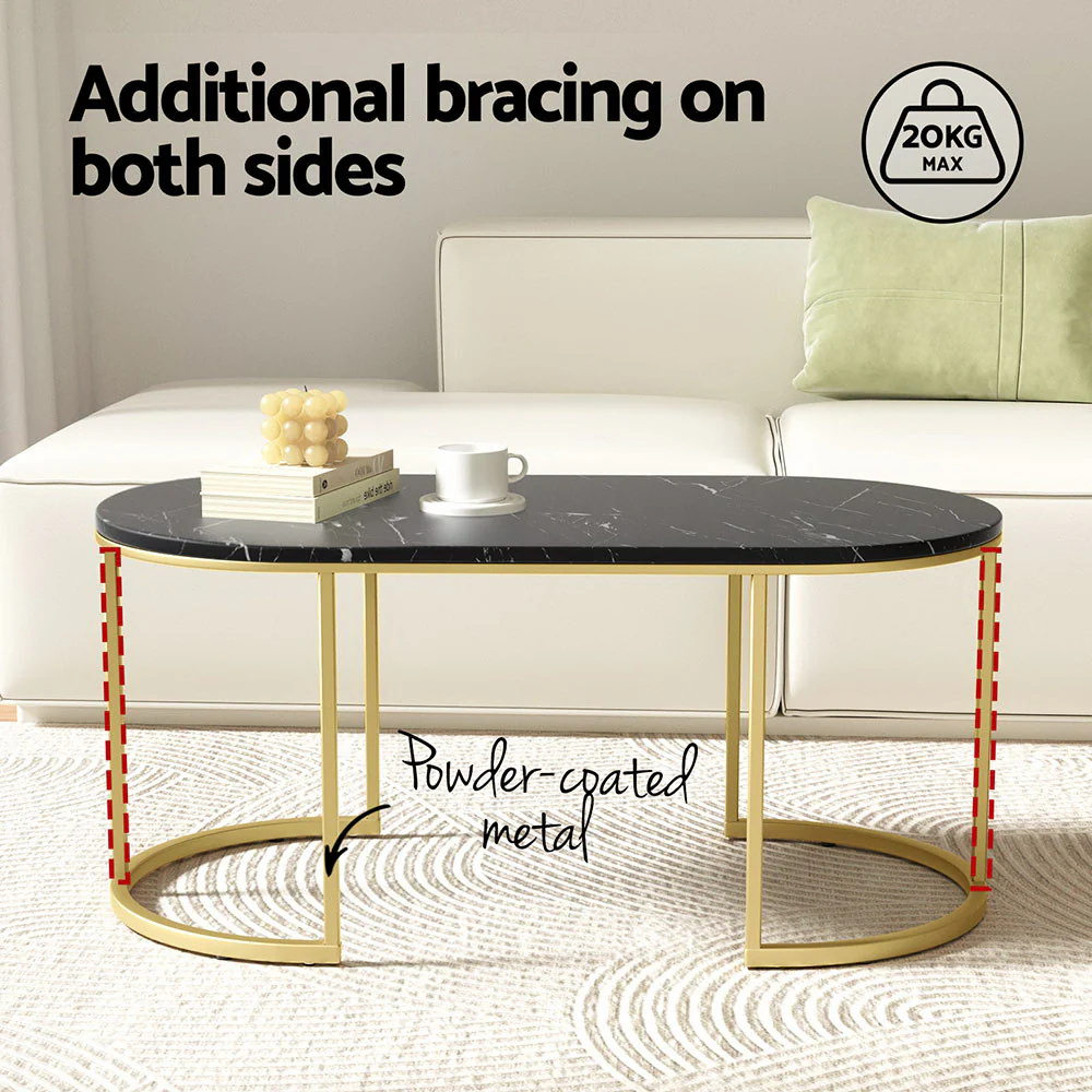 Coffee Table Marble Effect Black - Image 5