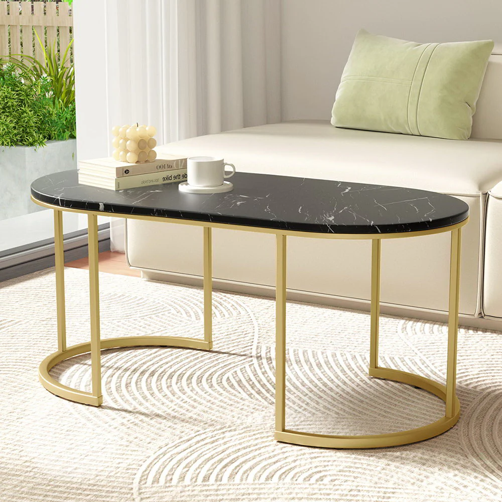 Coffee Table Marble Effect Black - Image 7