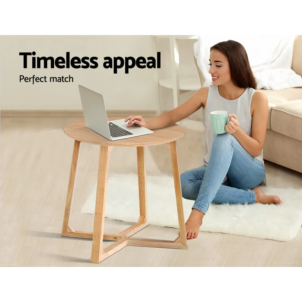 Coffee Table Round Side Tables Nightstand Bedside Furniture Wooden Beige - Image 5
