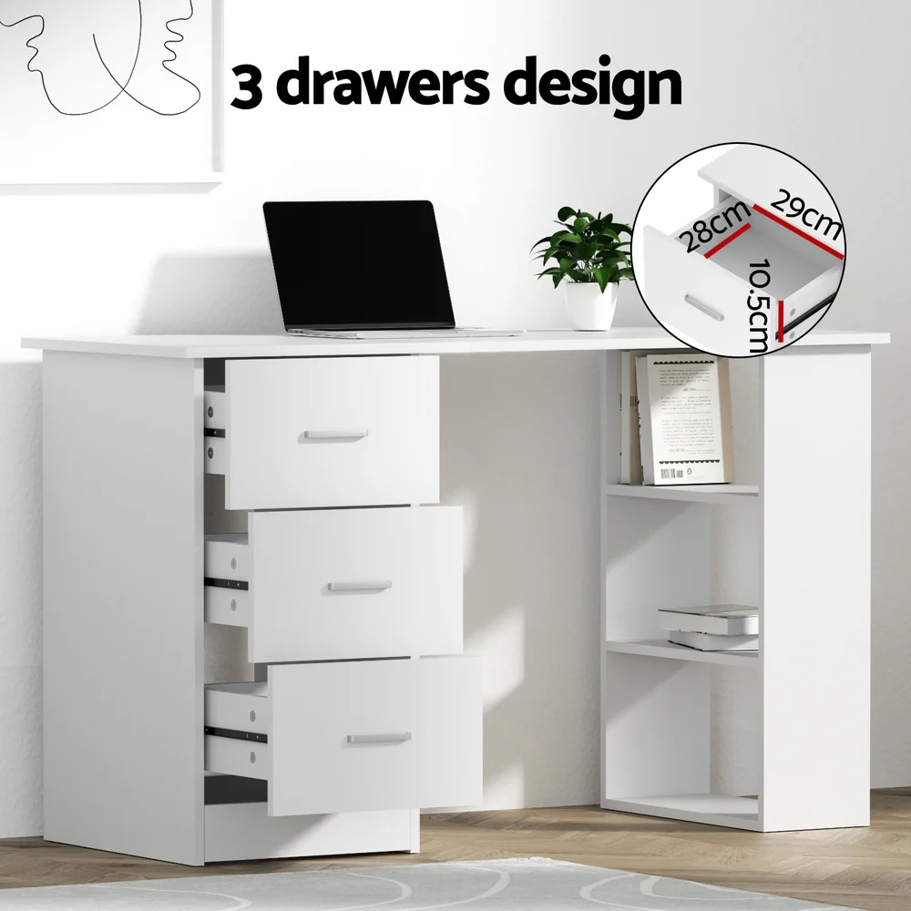 Computer Desk 120cm Executive Office Chair Set PU Leather High Back White - Image 4