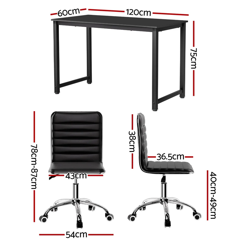 Computer Desk 120cm Executive Office Chairs Set PU Leather Low Back Black - Image 2