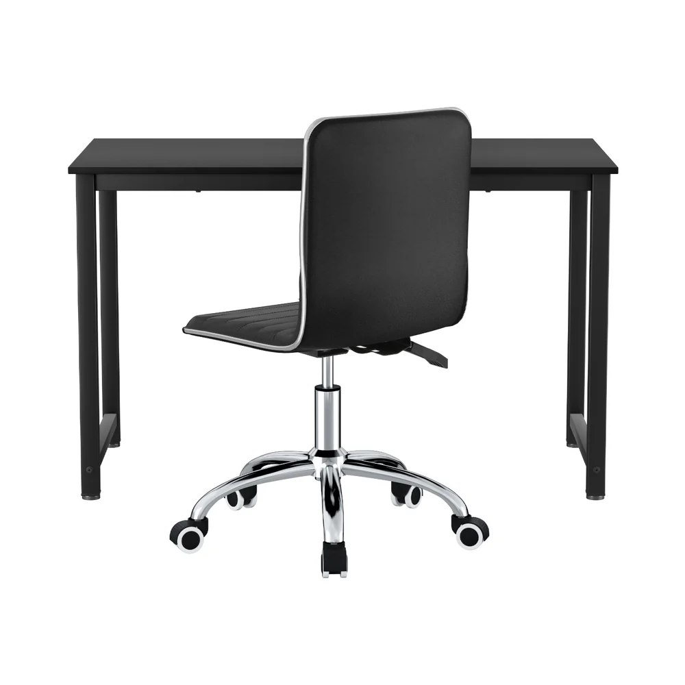Computer Desk 120cm Executive Office Chairs Set PU Leather Low Back Black - Image 3