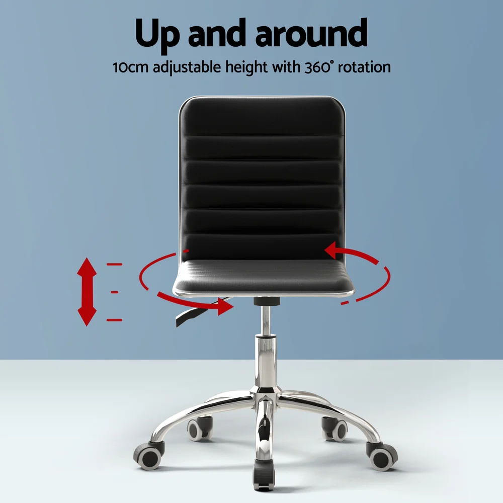 Computer Desk 120cm Executive Office Chairs Set PU Leather Low Back Black - Image 6