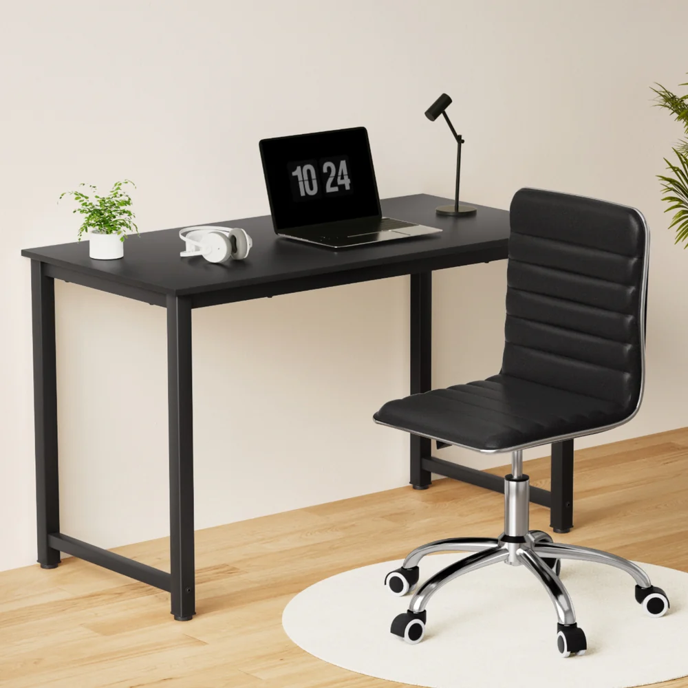 Computer Desk 120cm Executive Office Chairs Set PU Leather Low Back Black - Image 7