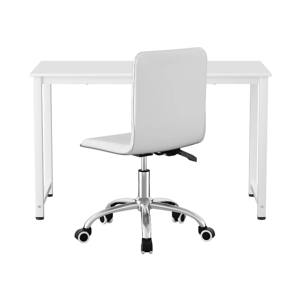 Computer Desk 120cm Executive Office Chairs Set PU Leather Low Back White - Image 3