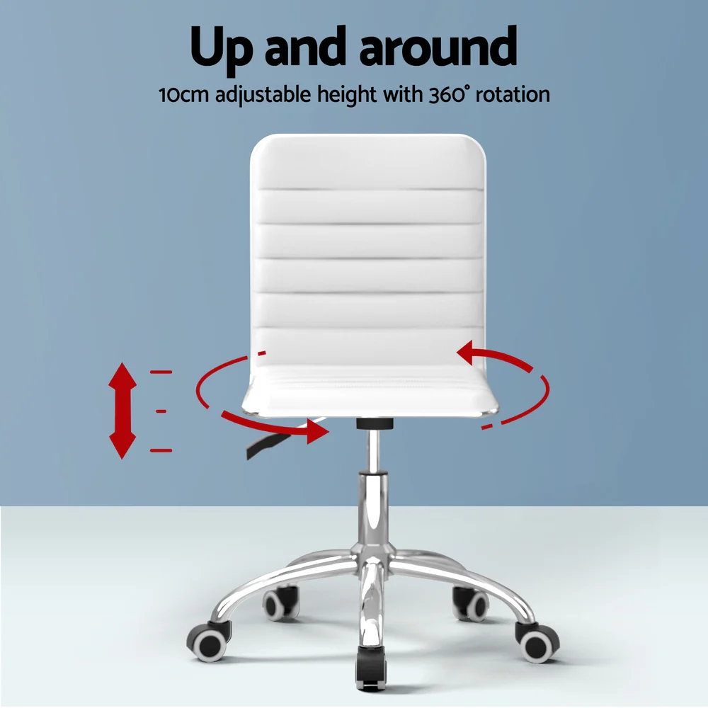 Computer Desk 120cm Executive Office Chairs Set PU Leather Low Back White - Image 6