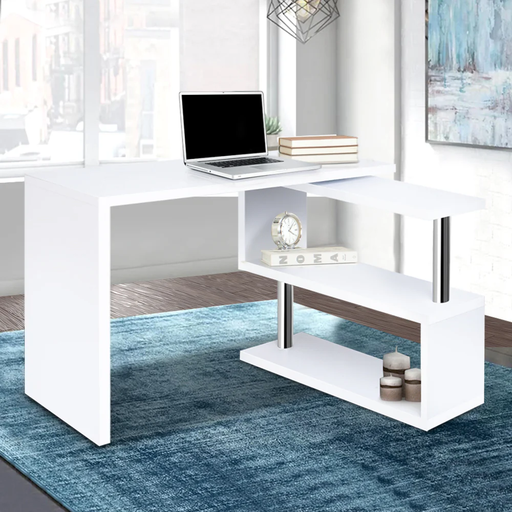 Computer Desk L-Shape Bookshelf White - Image 7