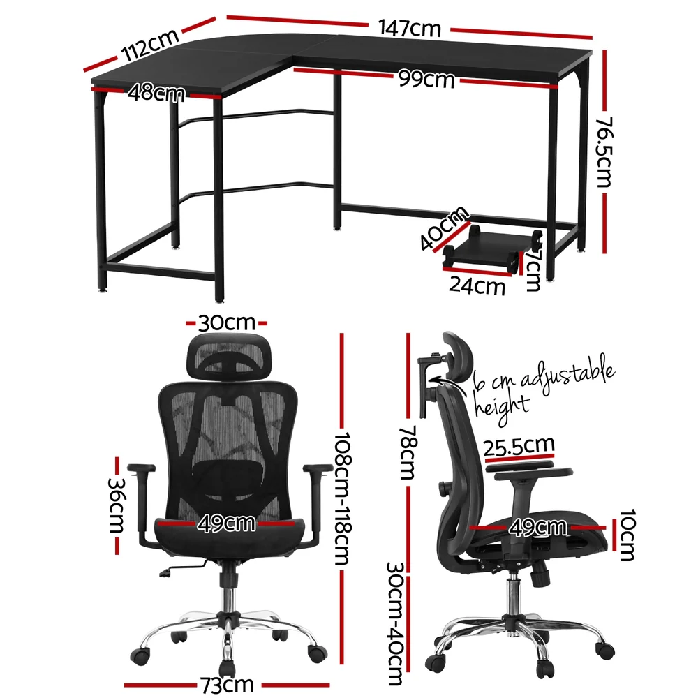 Computer Desk L-Shape Corner Desks Ergonomic Office Chair Mesh Chairs - Image 2