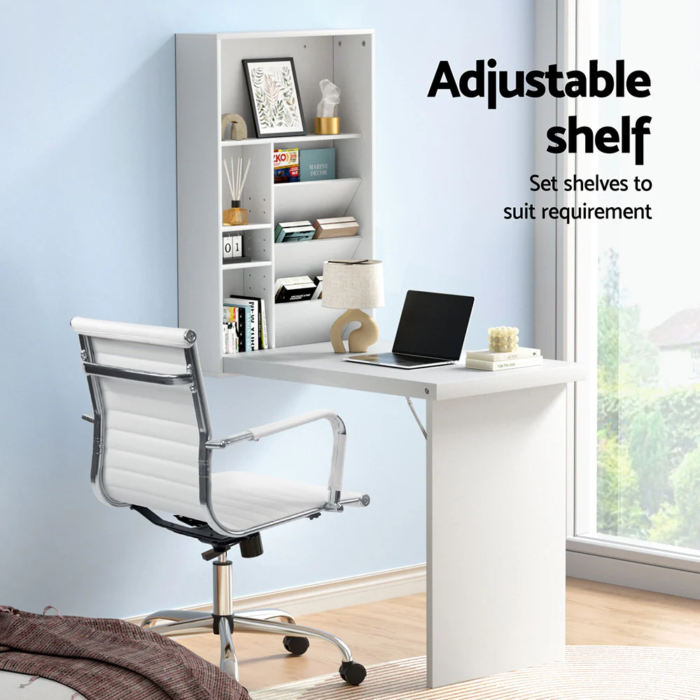 Computer Desk Office Chair Set PU Leather Wall Mount Foldable Table White - Image 4