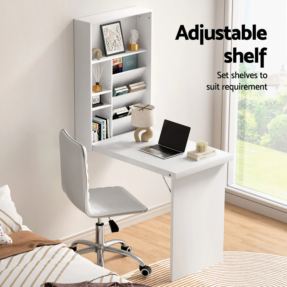 Computer Desk Office Chair Set PU Leather Wall Mount Foldable Table White - Image 4