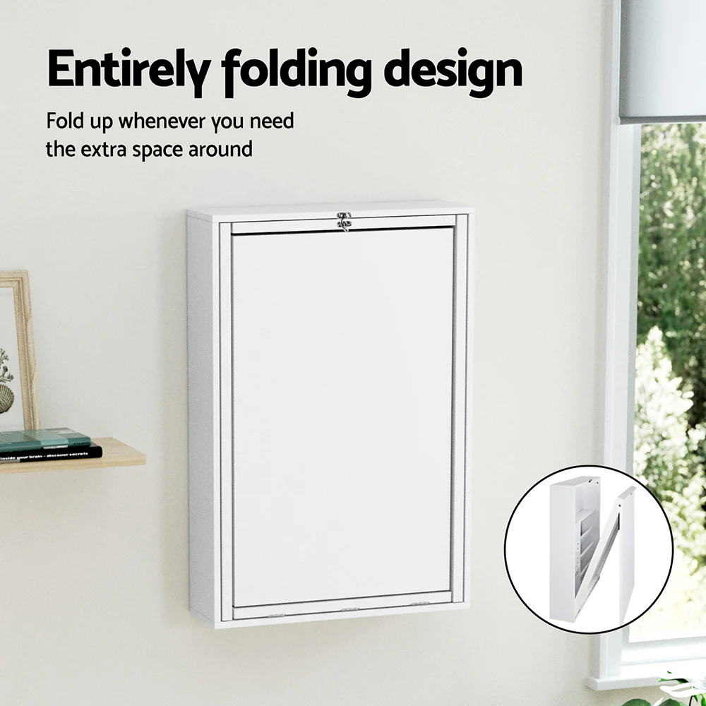 Computer Desk Office Chair Set PU Leather Wall Mount Foldable Table White - Image 5