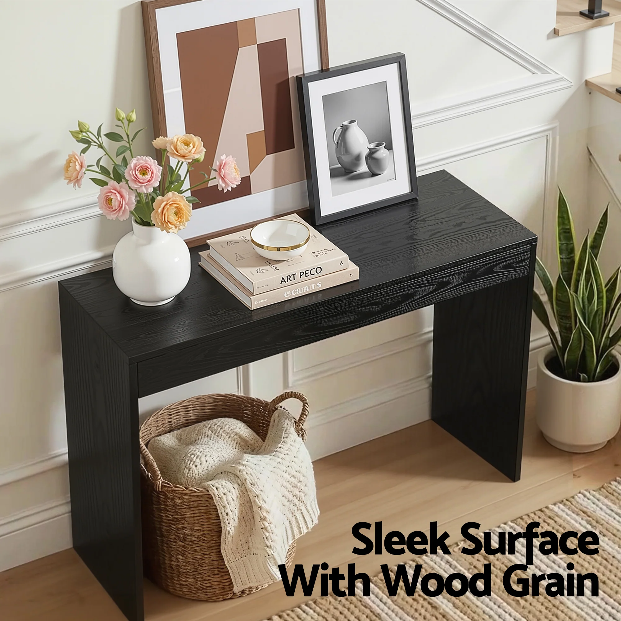 Console Table 120CM Hallway Entryway Sofa Table with Storage - Black - Image 6