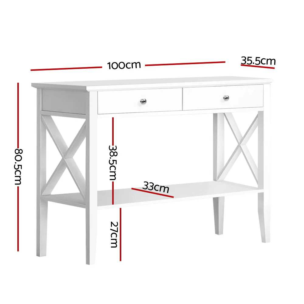 Console Table 2 Drawers 100CM White Chole - Image 3