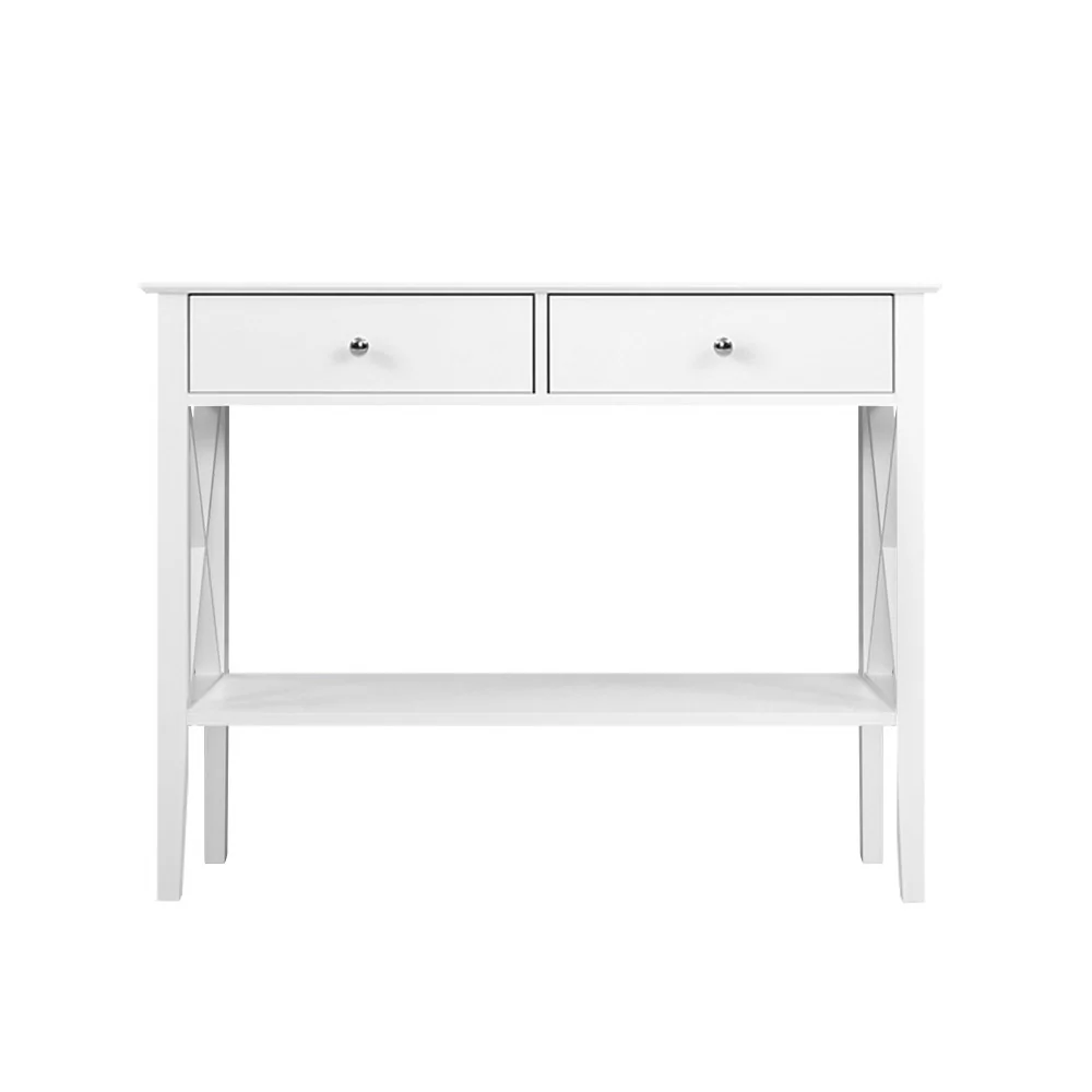 Console Table 2 Drawers 100CM White Chole - Image 4