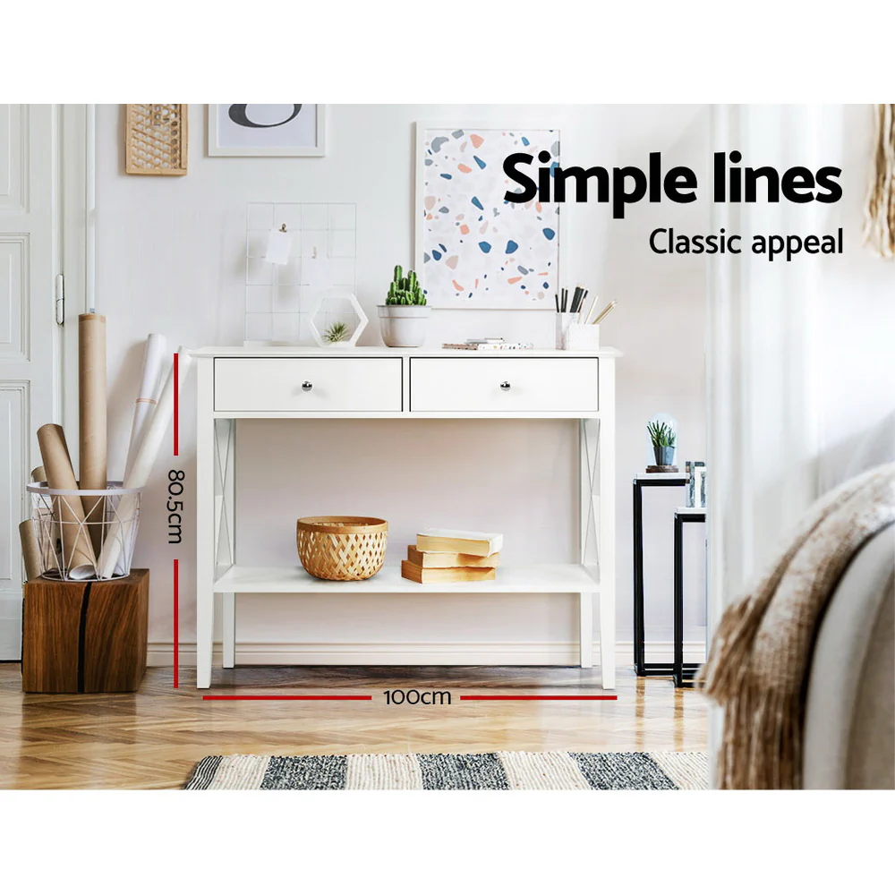 Console Table 2 Drawers 100CM White Chole - Image 5