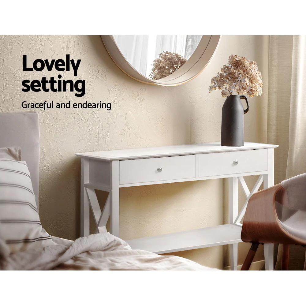 Console Table 2 Drawers 100CM White Chole - Image 6