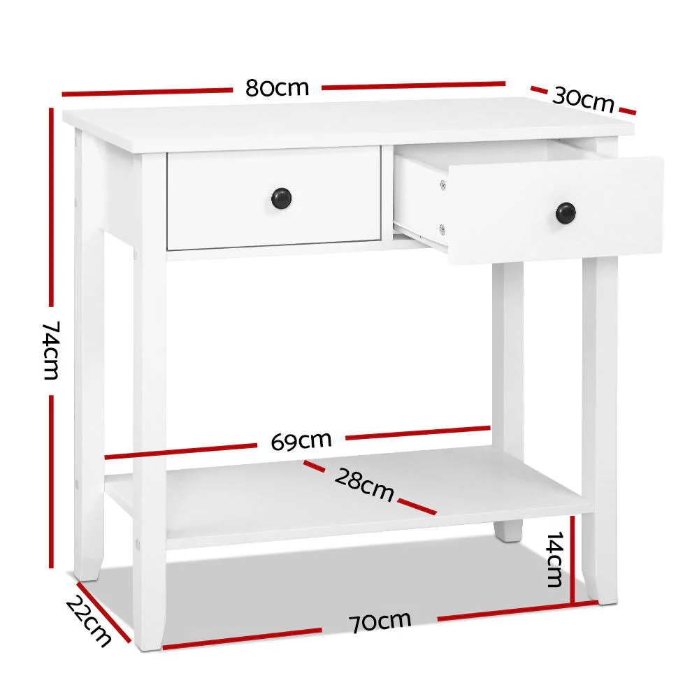 Console Table 2 Drawers 80CM White Chole - Image 3