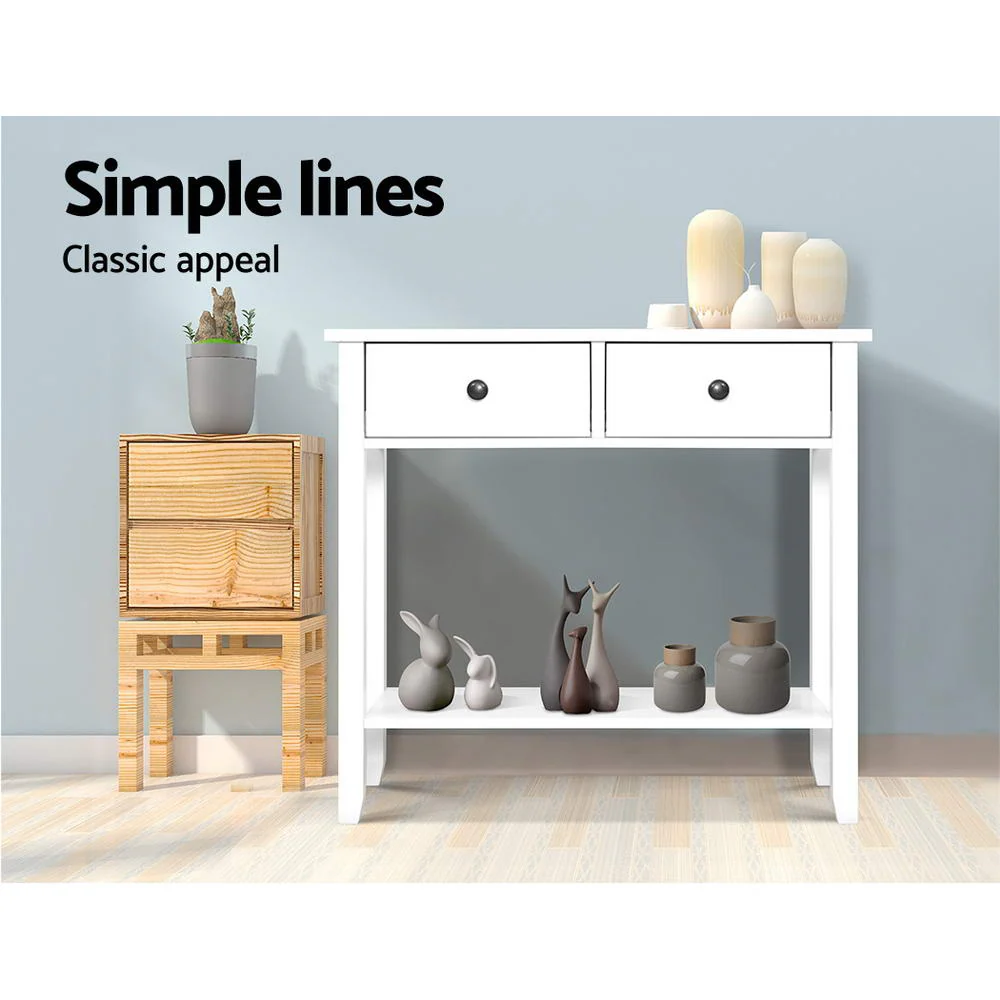Console Table 2 Drawers 80CM White Chole - Image 4