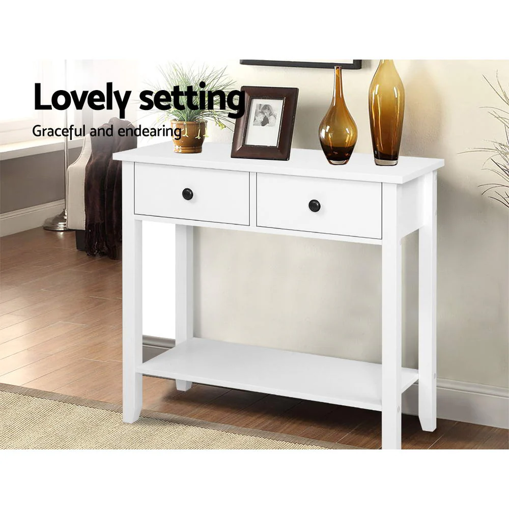 Console Table 2 Drawers 80CM White Chole - Image 5