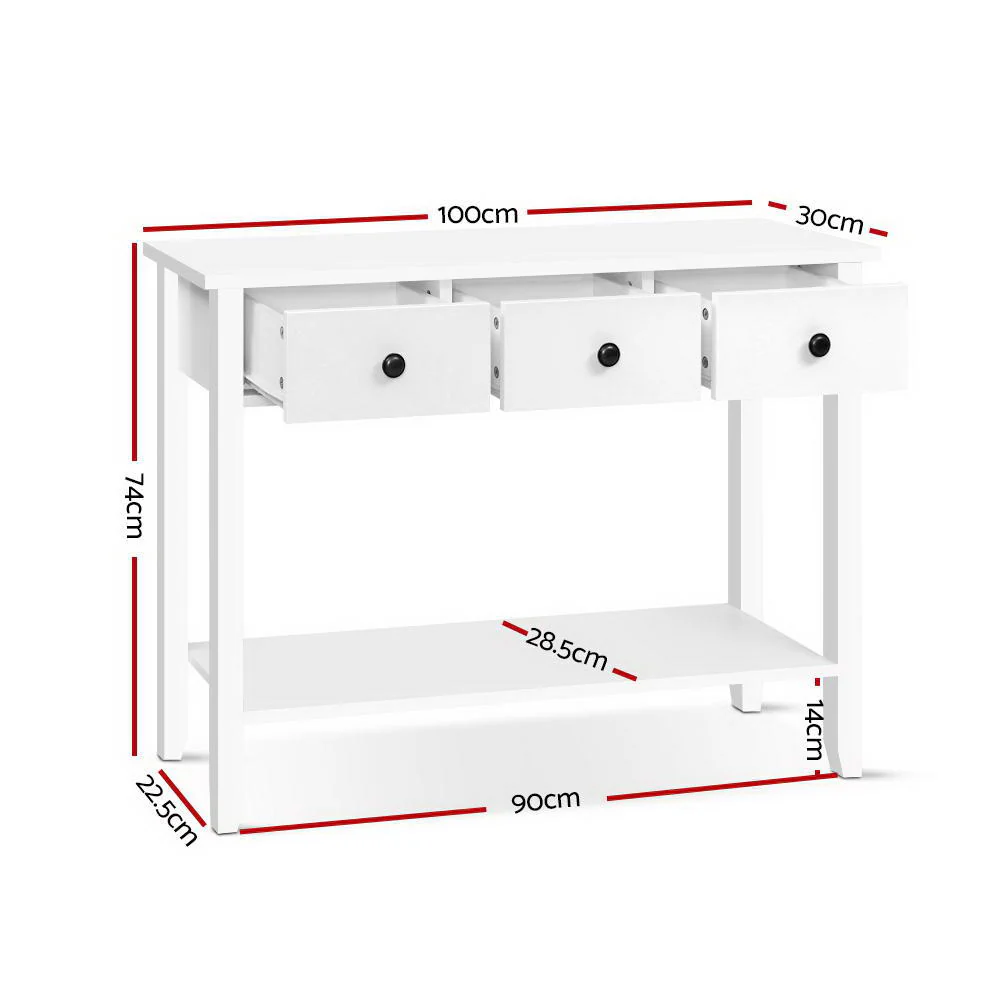 Console Table 3 Drawers 100CM White Chole - Image 3