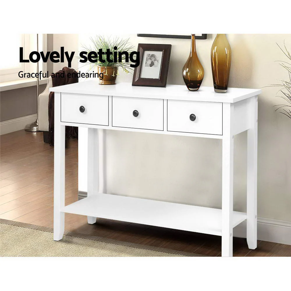 Console Table 3 Drawers 100CM White Chole - Image 5
