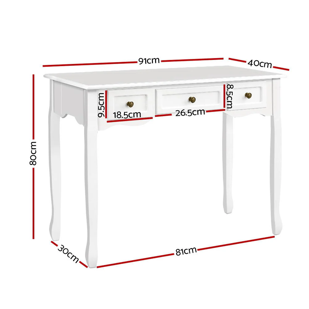 Console Table 3 Drawers White Hamptons - Image 3