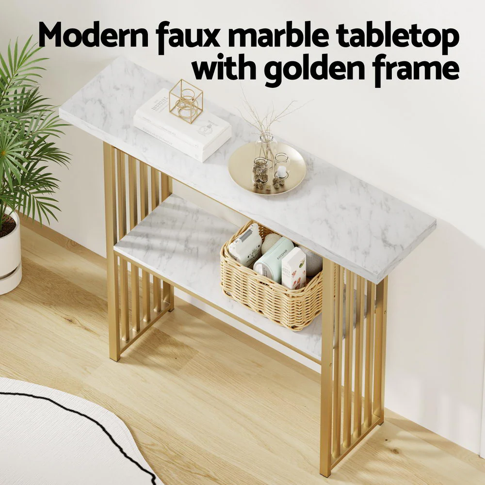 Console Table Marble Effect White&Gold - Image 5