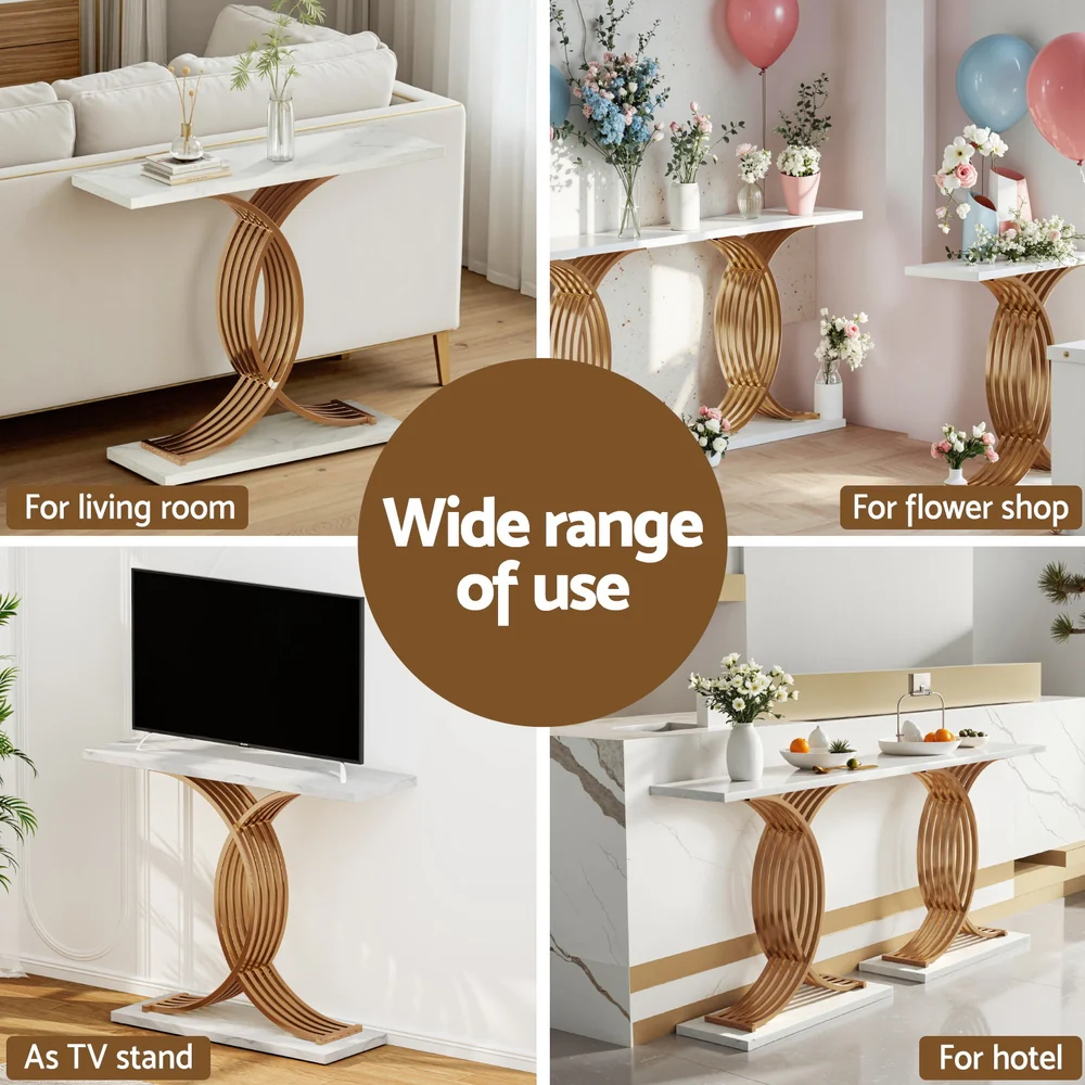 Console Table Marble Effect White&Gold - Image 6
