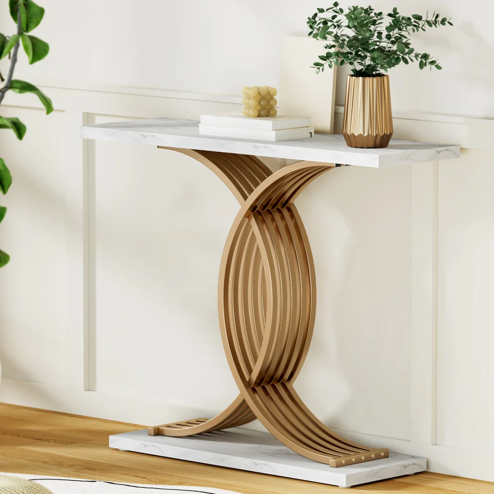 Console Table Marble Effect White&Gold - Image 8