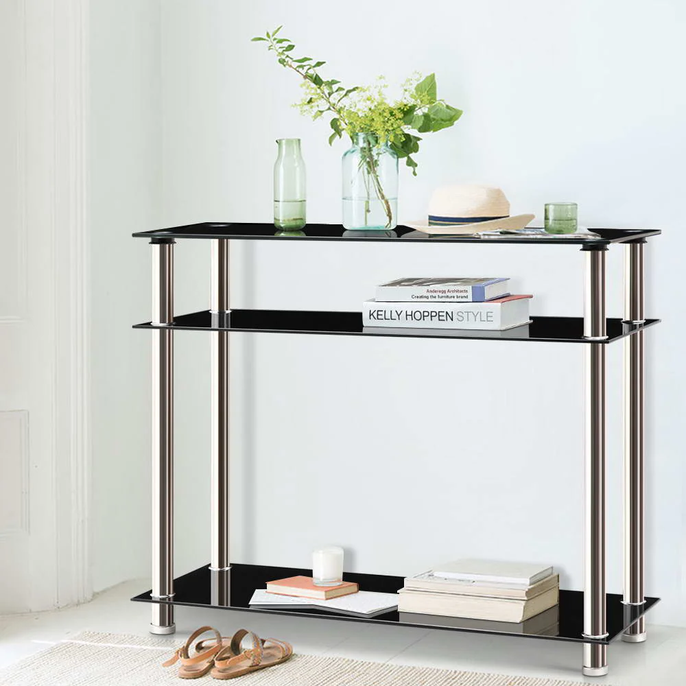 Console Table Tempered Glass Black - Image 7