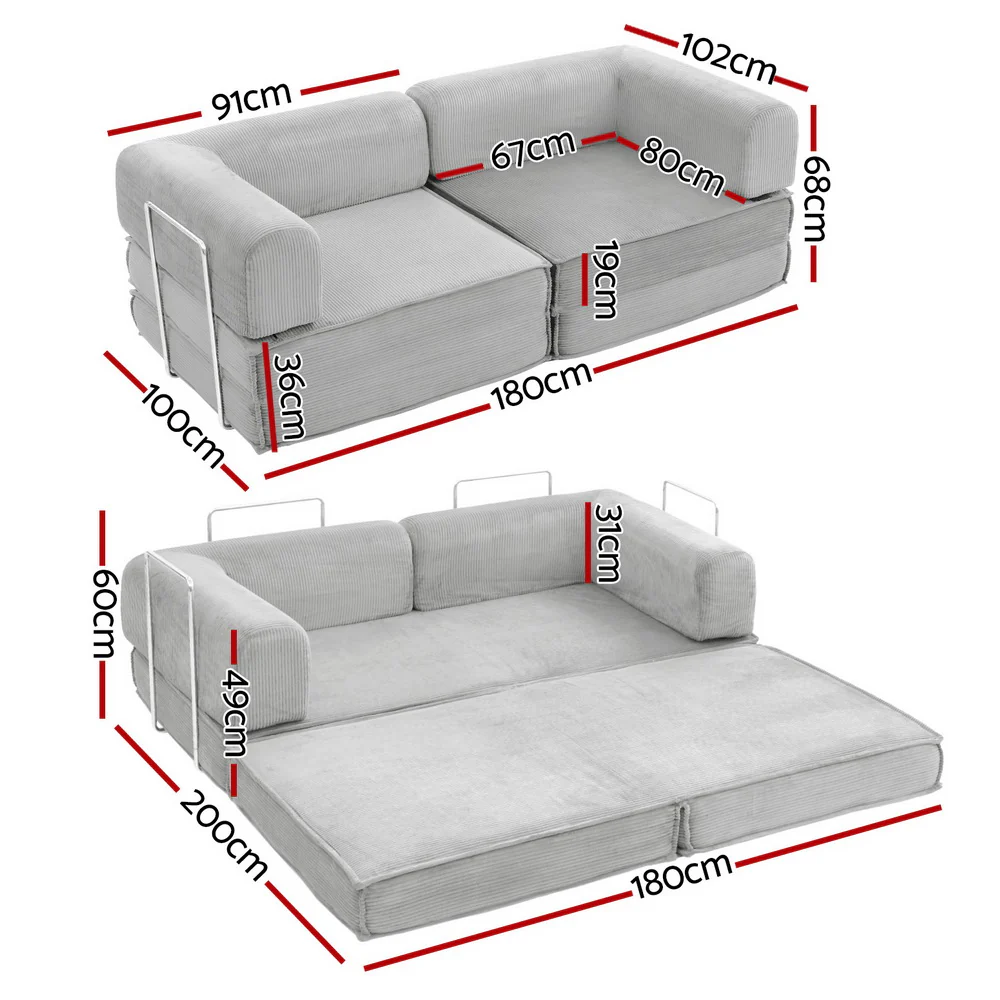 Convertible Folding Sofa Bed Grey - Image 2