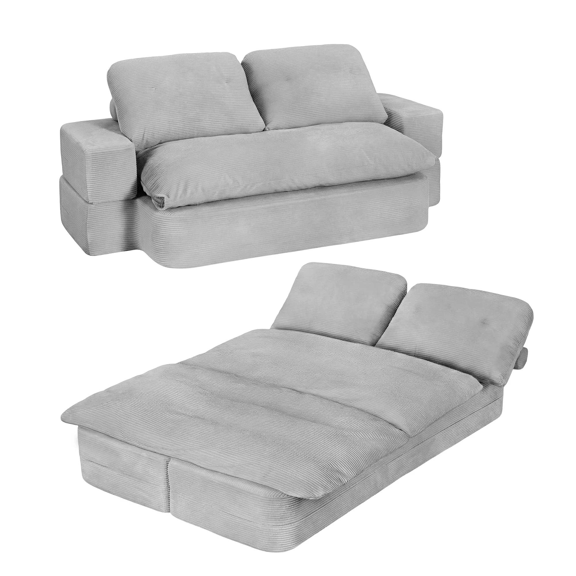 Convertible Folding Sofa Bed with 30D High-Density Foam Corduroy Sleeper Couch Lounger - Grey - Image 10