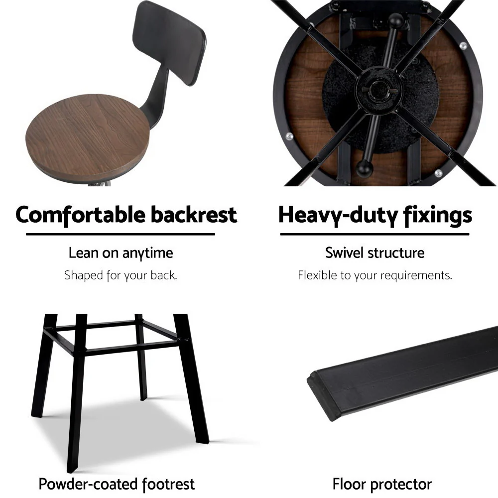 Cooper Industrial Style Metal and Wooden Rustic Bar Stool Black - Image 3