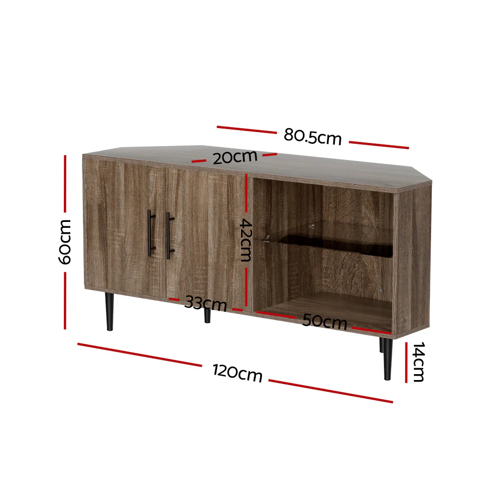 Corner Entertainment Unit Stand TV Cabinet Open Storage Shelf 120CM - Image 3