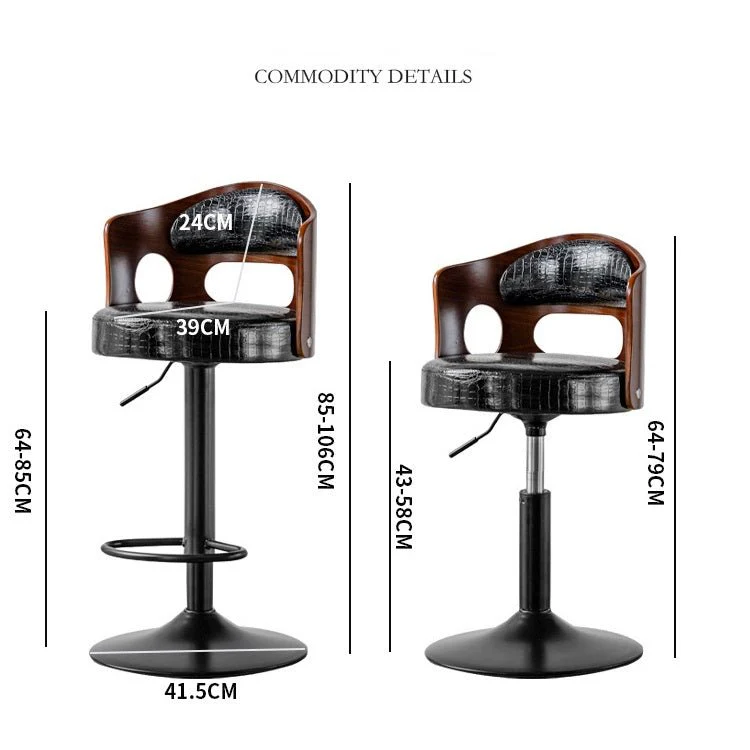 Crocodile Embossed Leather Wooden Gas Lift Bar Stool Black - Image 2