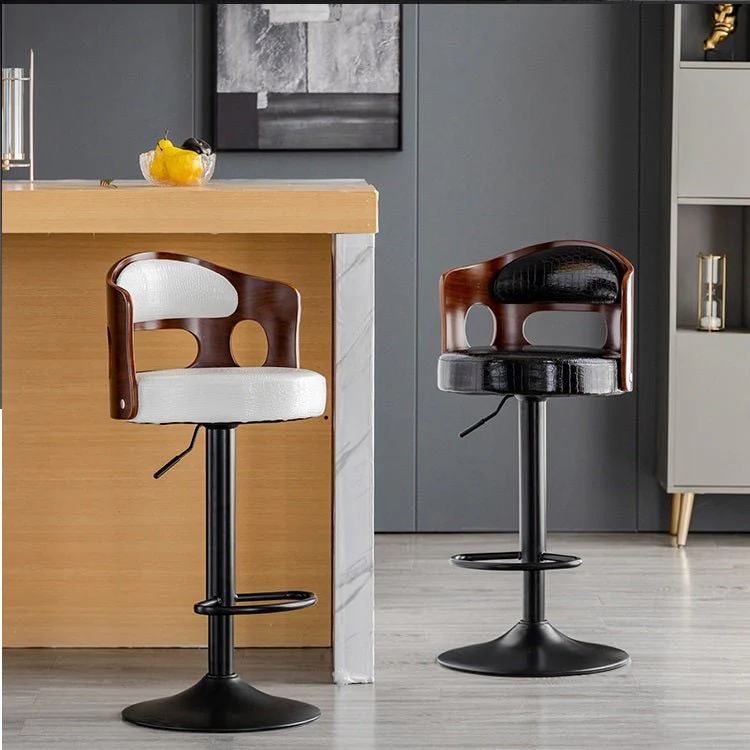 Crocodile Embossed Leather Wooden Gas Lift Bar Stool Black - Image 3
