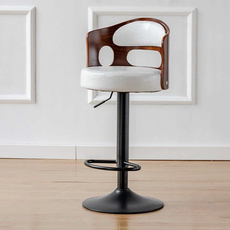 Crocodile Embossed Leather Wooden Gas Lift Bar Stool White - Image 2