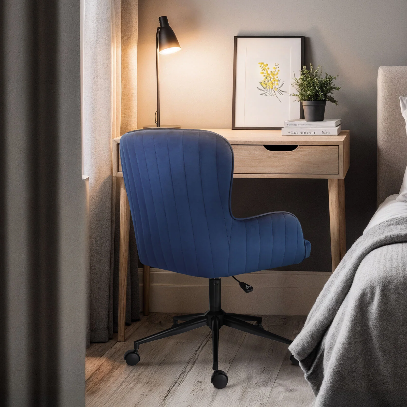 Desk Armchair - Home Office Swivel Chair Adjustable Height Seat PLUME BLUE - Image 10