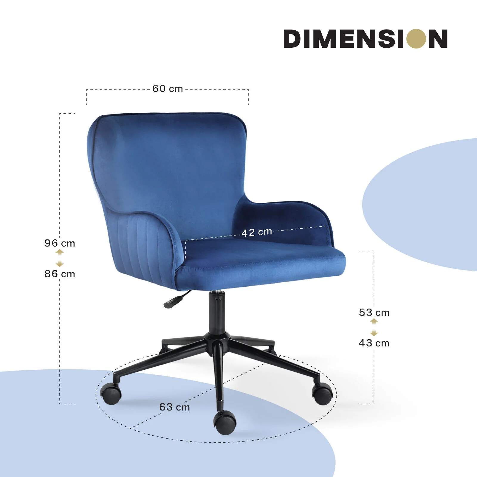 Desk Armchair - Home Office Swivel Chair Adjustable Height Seat PLUME BLUE - Image 11