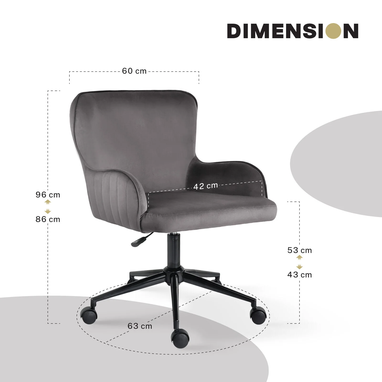 Desk Armchair - Home Office Swivel Chair Adjustable Height Seat PLUME GREY - Image 11
