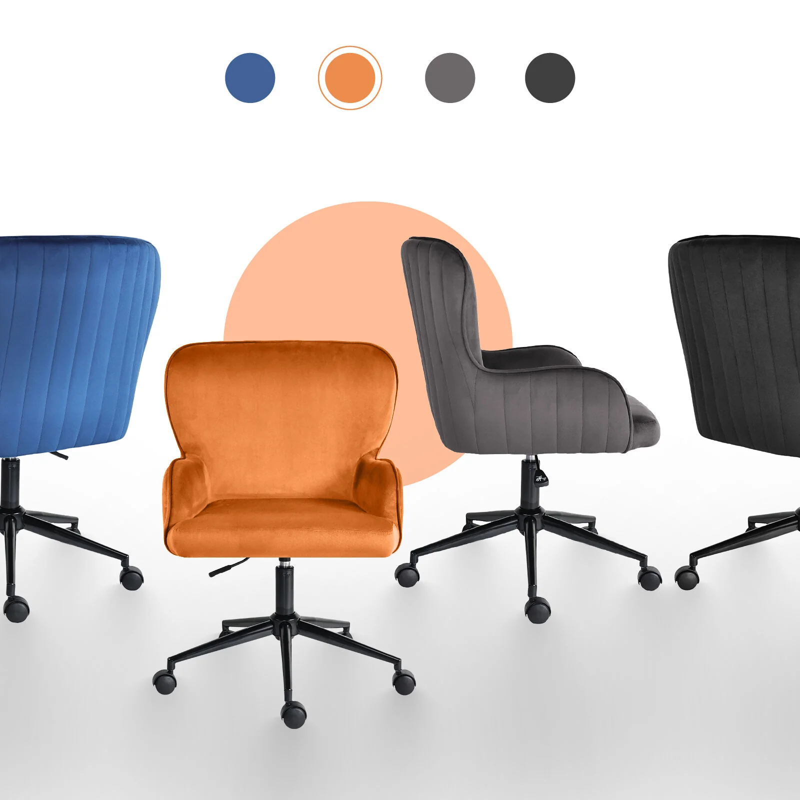 Desk Armchair - Home Office Swivel Chair Adjustable Height Seat PLUME ORANGE - Image 10