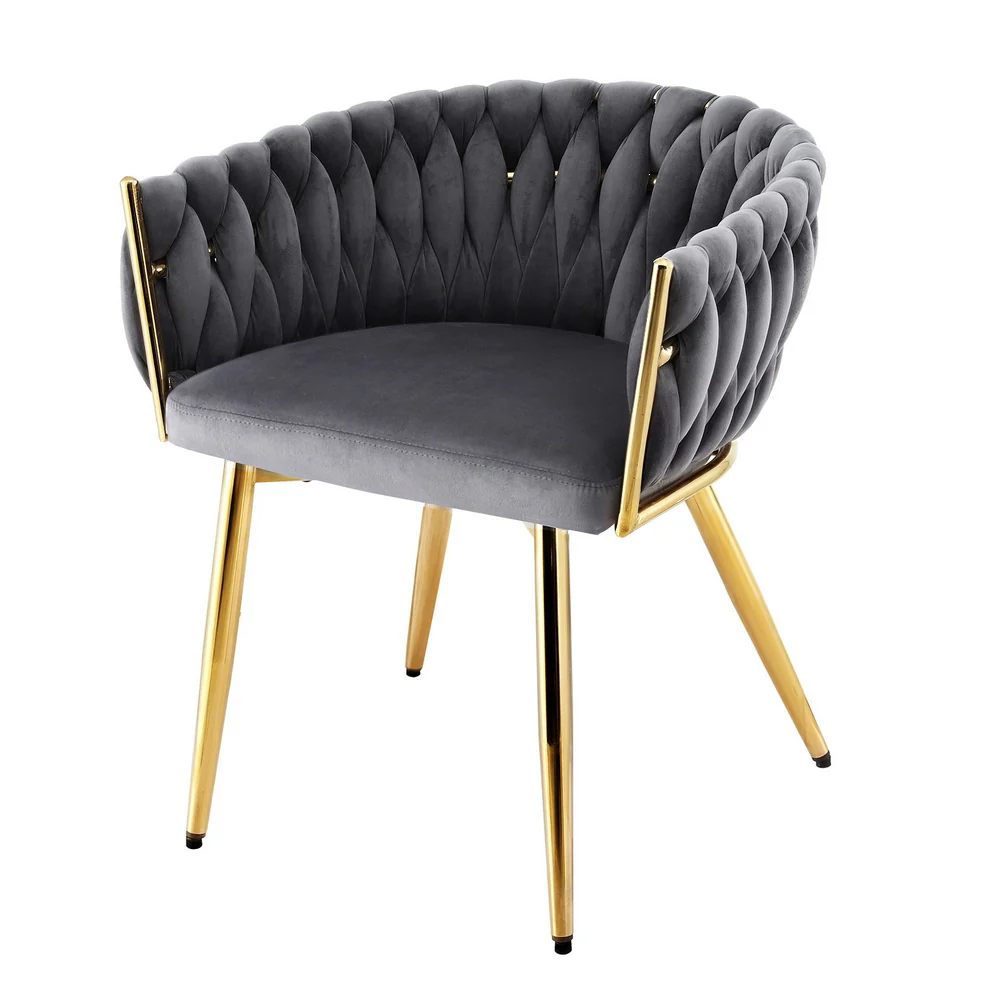 Dining Chair Armchair Cafe Kitchen Lounge Chairs Velvet Weaving Grey