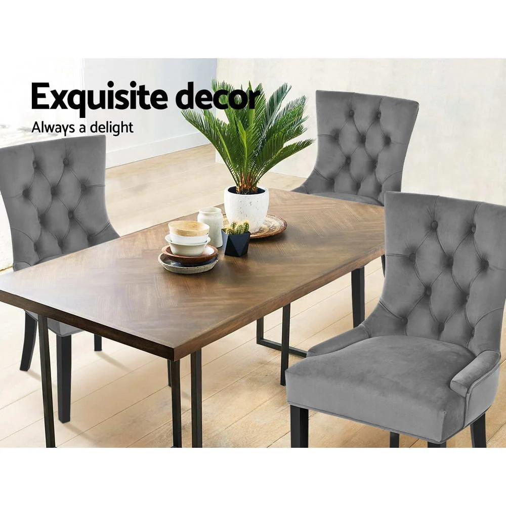 Dining Chair Set of 2 Velvet Grey French Cayes - Image 4