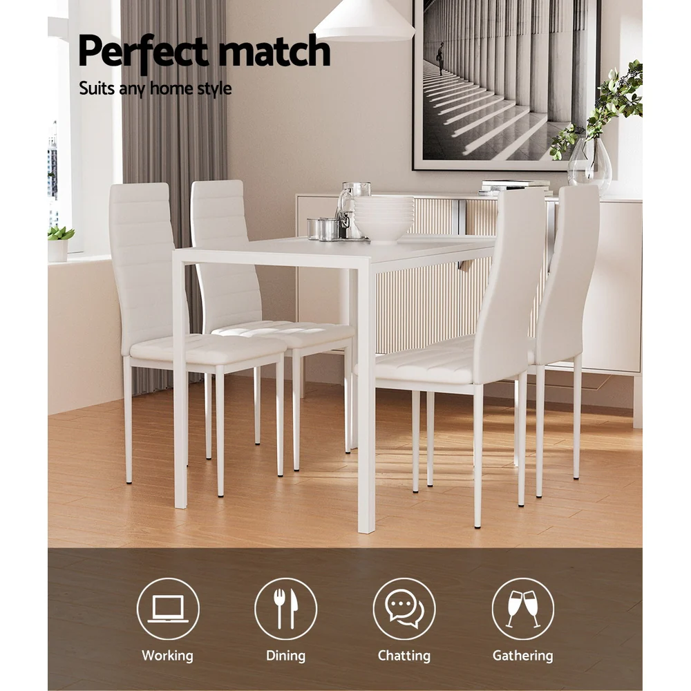Dining Chairs and Table Dining Set 4 Chair Set Of 5 White - Image 6