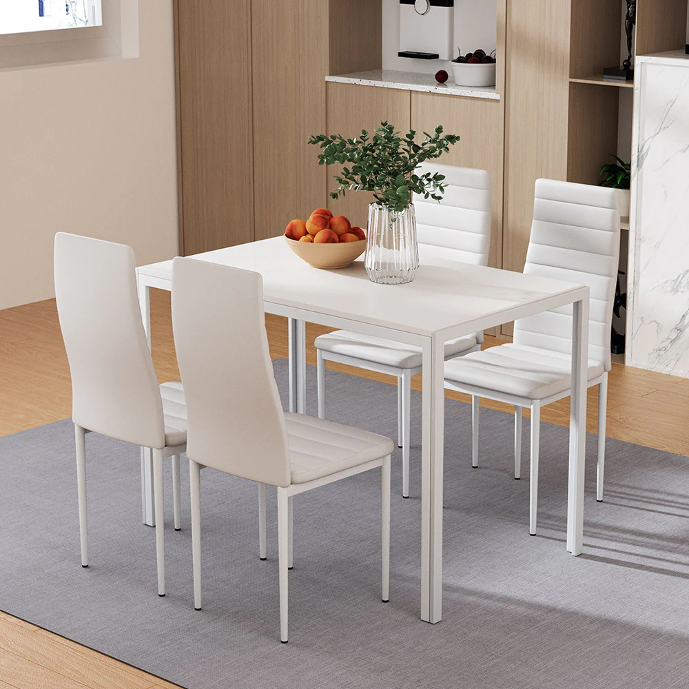 Dining Chairs and Table Dining Set 4 Chair Set Of 5 White - Image 7
